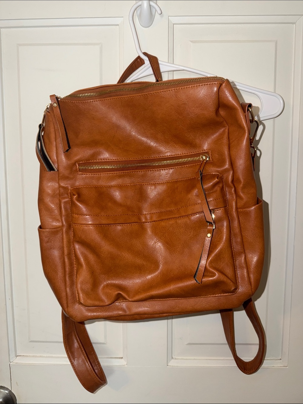 Classic Tan Leather-Style Backpack for Men